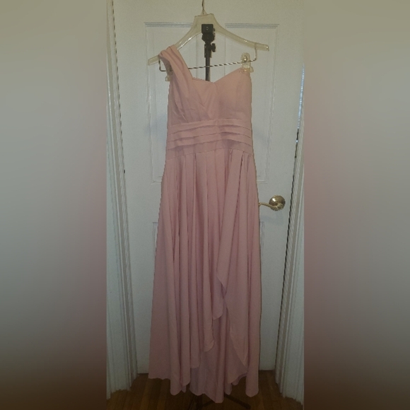 ELEGANT ONE SHOULDER NECK SLIT DRESS S Dusty pink S - Picture 10 of 10